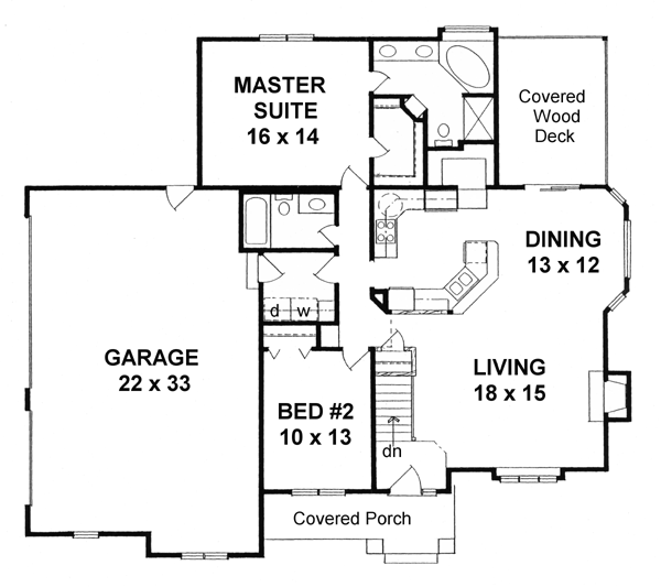 Plan 62612 | Traditional Style with 2 Bed, 2 Bath, 3 Car Garage