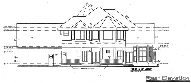 Cottage, Southern, Traditional, Victorian Plan with 3139 Sq. Ft., 4 Bedrooms, 4 Bathrooms, 3 Car Garage Rear Elevation