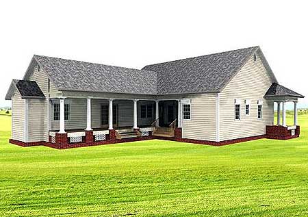 Bungalow, Country, Southern Plan with 2123 Sq. Ft., 3 Bedrooms, 3 Bathrooms Rear Elevation