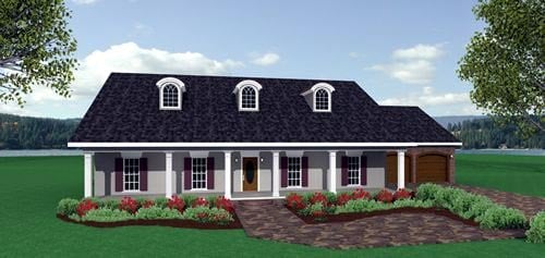 Country, One-Story Plan with 2091 Sq. Ft., 3 Bedrooms, 2 Bathrooms, 2 Car Garage Elevation