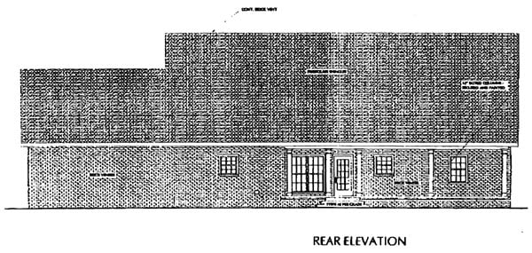 Country, One-Story Plan with 2091 Sq. Ft., 3 Bedrooms, 2 Bathrooms, 2 Car Garage Rear Elevation