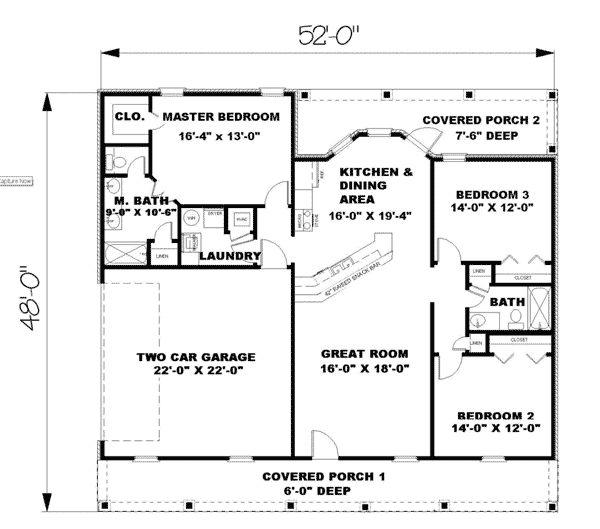 House Plan 64552 Level One