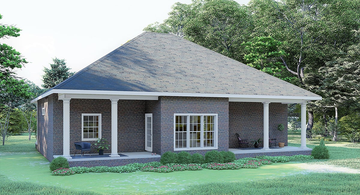 Country, One-Story Plan with 1640 Sq. Ft., 3 Bedrooms, 2 Bathrooms Rear Elevation