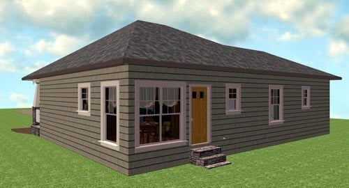 Craftsman, Narrow Lot, One-Story Plan with 1327 Sq. Ft., 3 Bedrooms, 2 Bathrooms Rear Elevation