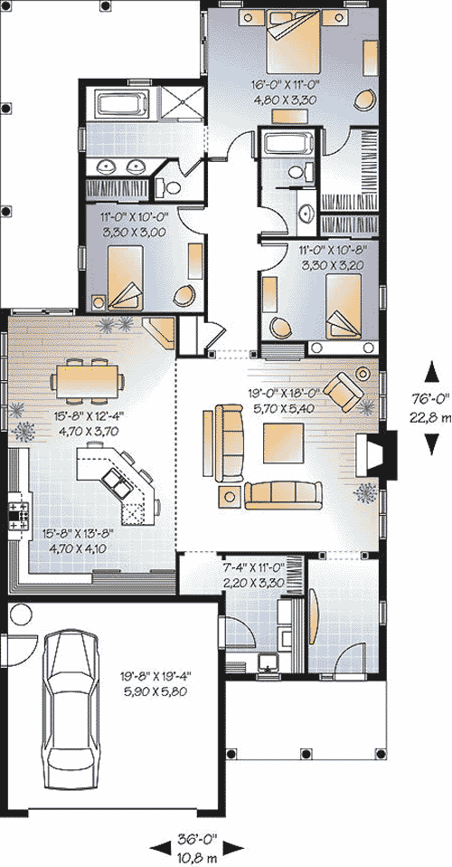 House Plan 64978 Level One