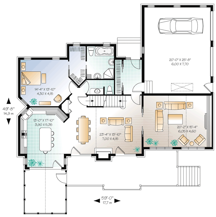 House Plan 64981 Level One