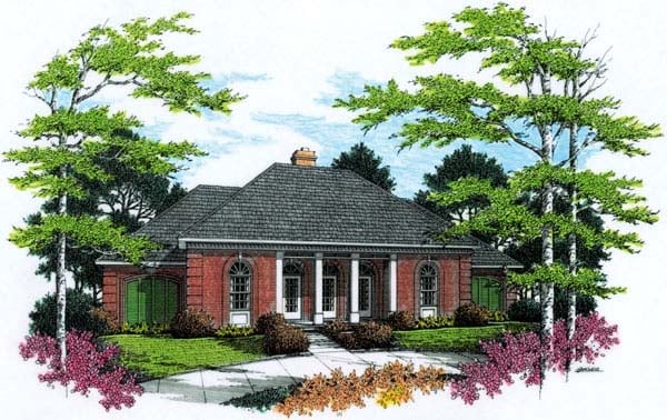 European, One-Story Plan with 2000 Sq. Ft., 3 Bedrooms, 2 Bathrooms, 2 Car Garage Elevation