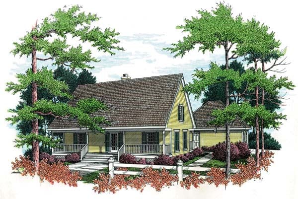 Cape Cod, Country Plan with 1485 Sq. Ft., 3 Bedrooms, 2 Bathrooms, 2 Car Garage Elevation
