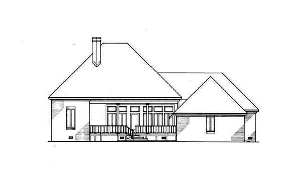 One-Story, Southern Plan with 1792 Sq. Ft., 3 Bedrooms, 2 Bathrooms, 2 Car Garage Rear Elevation