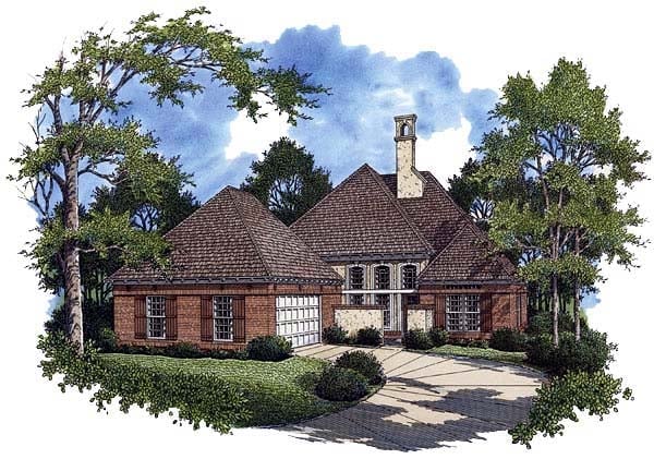 European, One-Story Plan with 2366 Sq. Ft., 4 Bedrooms, 3 Bathrooms, 2 Car Garage Elevation