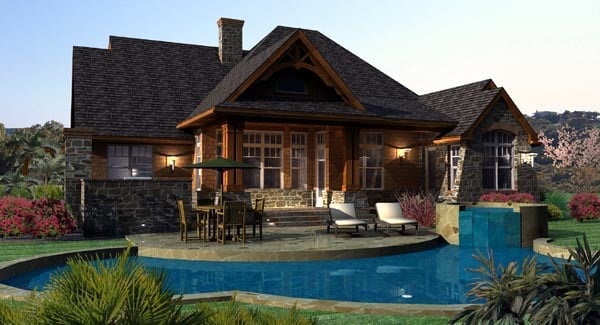 Cottage, Craftsman, Tuscan Plan with 2091 Sq. Ft., 3 Bedrooms, 3 Bathrooms, 2 Car Garage Rear Elevation