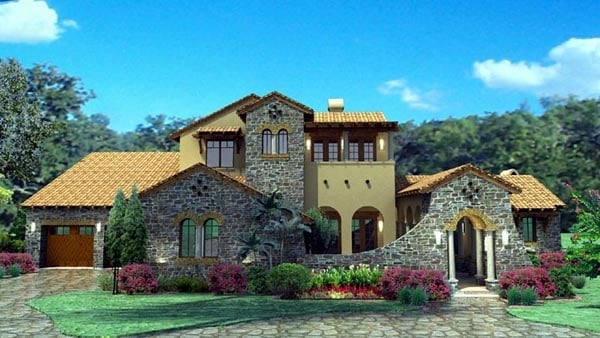 Mediterranean, Tuscan Plan with 3691 Sq. Ft., 4 Bedrooms, 4 Bathrooms, 3 Car Garage Elevation