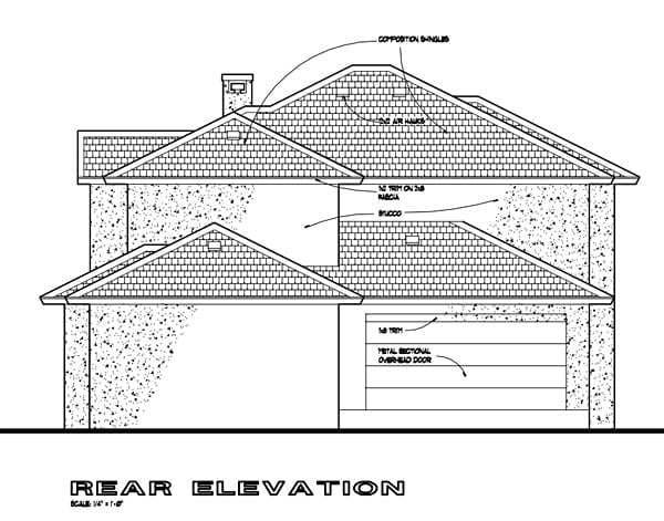 Southwest Plan with 2692 Sq. Ft., 6 Bedrooms, 6 Bathrooms, 4 Car Garage Rear Elevation