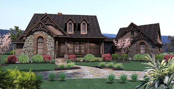 Cottage, Craftsman, Tuscan Plan with 1698 Sq. Ft., 3 Bedrooms, 3 Bathrooms, 2 Car Garage Elevation