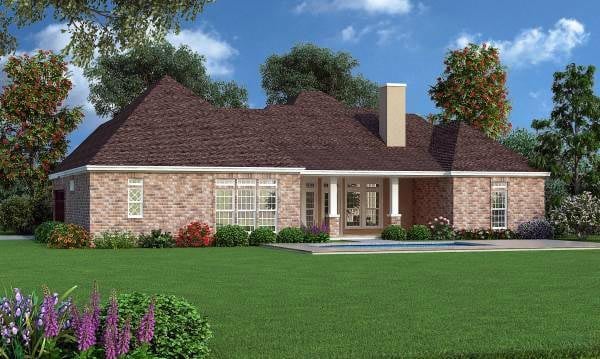 Traditional Plan with 2342 Sq. Ft., 3 Bedrooms, 4 Bathrooms, 2 Car Garage Rear Elevation