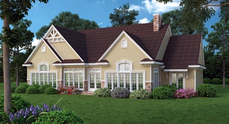 Traditional Plan with 2500 Sq. Ft., 4 Bedrooms, 3 Bathrooms, 2 Car Garage Rear Elevation