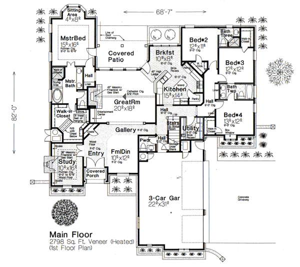 Plan 66052 | Traditional Style with 4 Bed, 4 Bath, 3 Car Garage