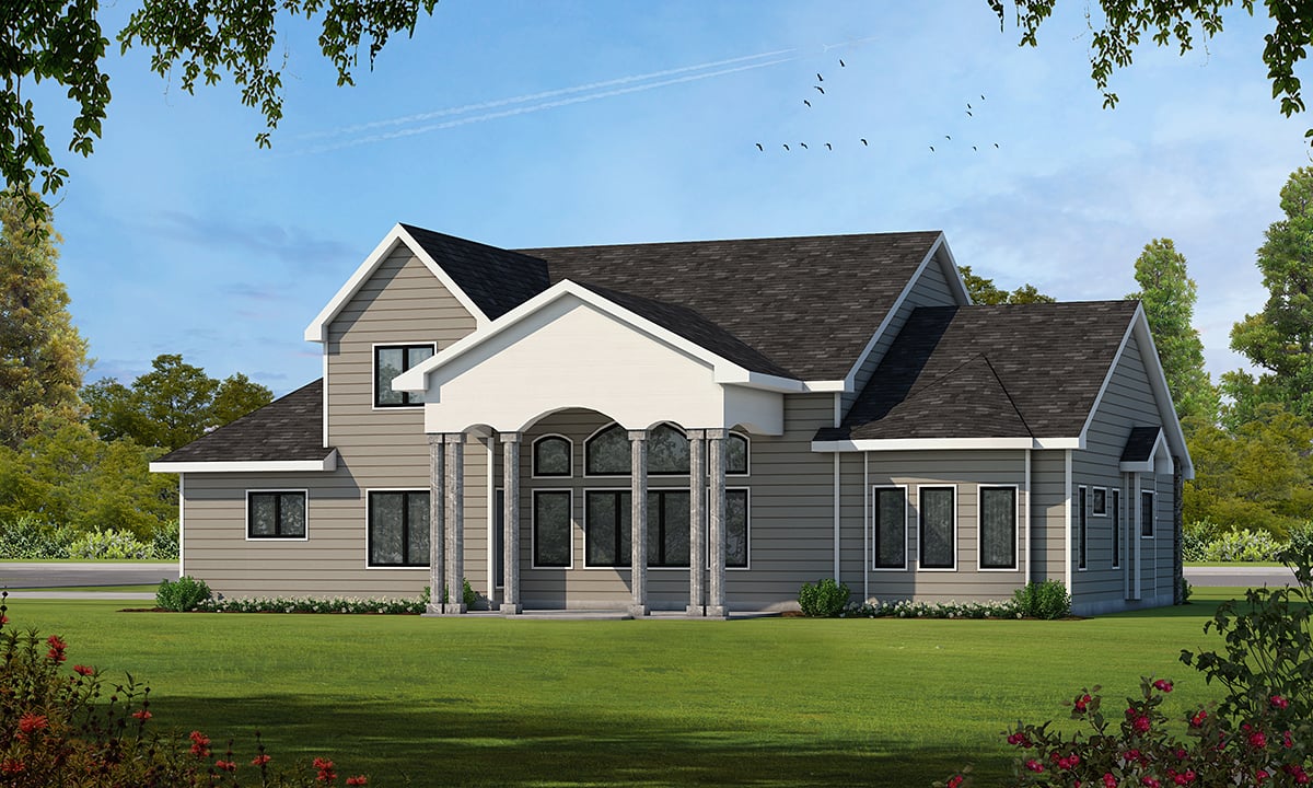 Traditional Plan with 3247 Sq. Ft., 4 Bedrooms, 4 Bathrooms, 3 Car Garage Rear Elevation