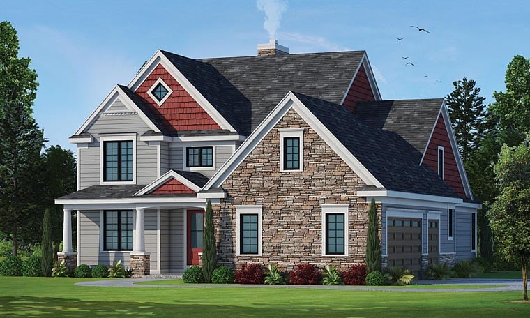 Country, Craftsman, Traditional Plan with 2721 Sq. Ft., 4 Bedrooms, 3 Bathrooms, 2 Car Garage Elevation