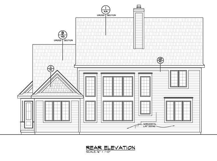 Country, Craftsman, Traditional Plan with 2721 Sq. Ft., 4 Bedrooms, 3 Bathrooms, 2 Car Garage Rear Elevation