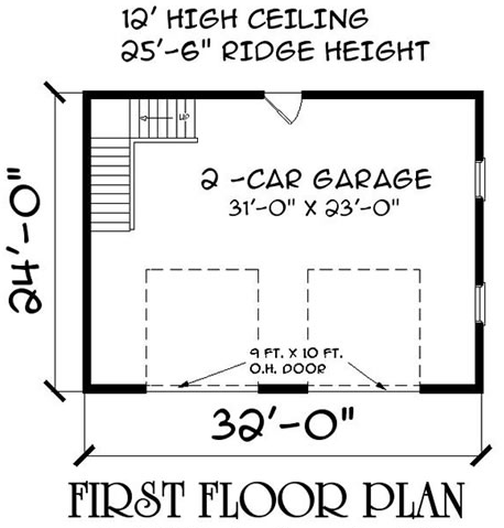 Garage Plan 67304 - 2 Car Garage Level One