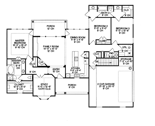 Plan 68135 | Traditional Style with 3 Bed, 3 Bath, 2 Car Garage