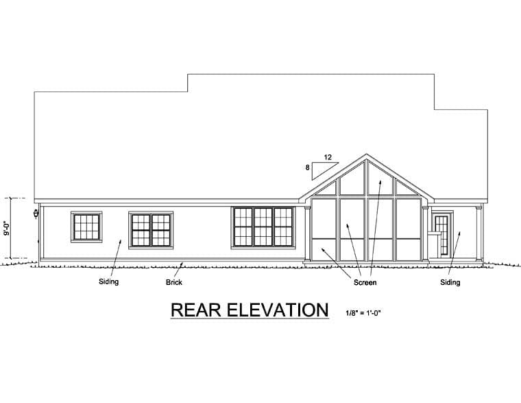 Traditional Plan with 1995 Sq. Ft., 3 Bedrooms, 2 Bathrooms, 3 Car Garage Rear Elevation