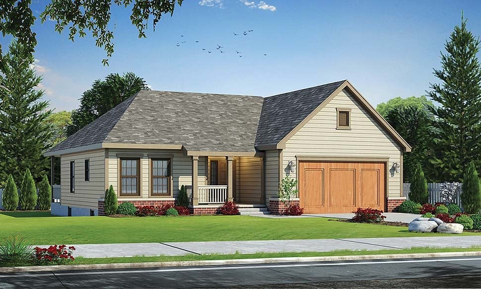 Traditional Plan with 1333 Sq. Ft., 3 Bedrooms, 2 Bathrooms, 2 Car Garage Elevation