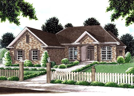 European, Traditional Plan with 1980 Sq. Ft., 3 Bedrooms, 2 Bathrooms, 2 Car Garage Elevation