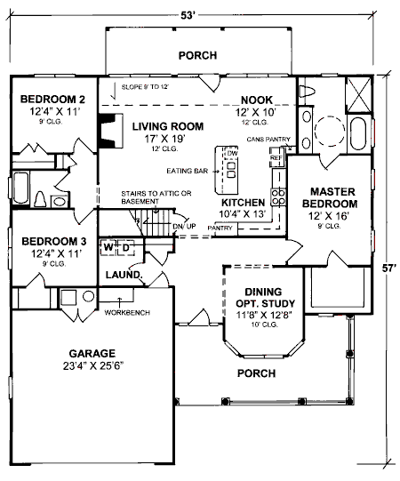 Plan 68521 | Country Style with 3 Bed, 2 Bath, 2 Car Garage