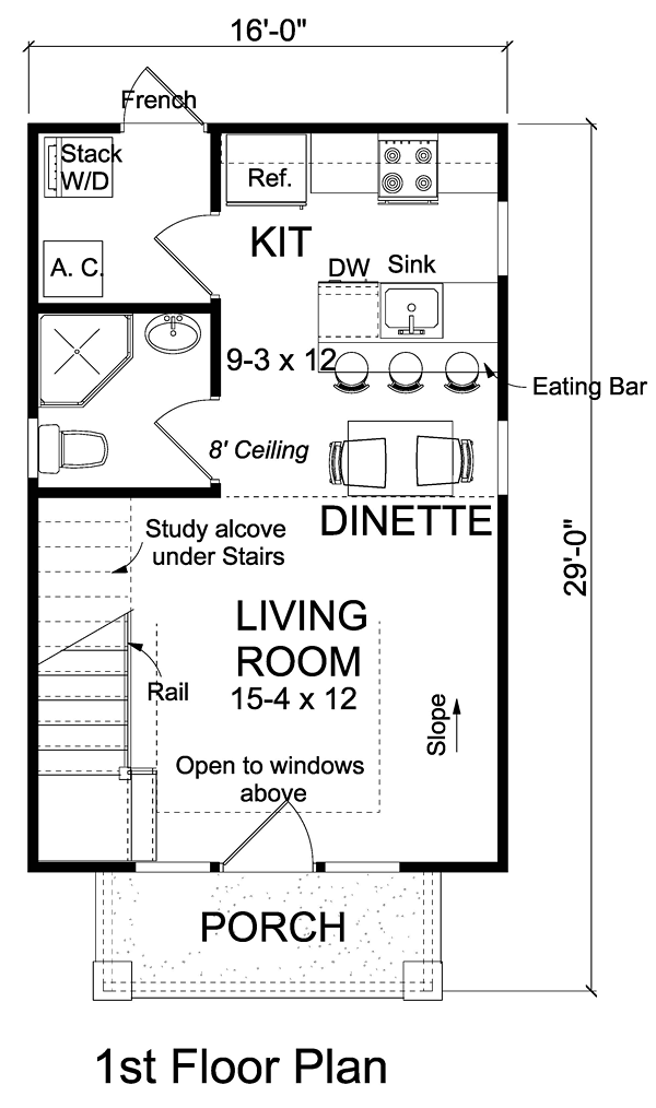 Plan 68573 | Cottage Style with 1 Bed, 1 Bath
