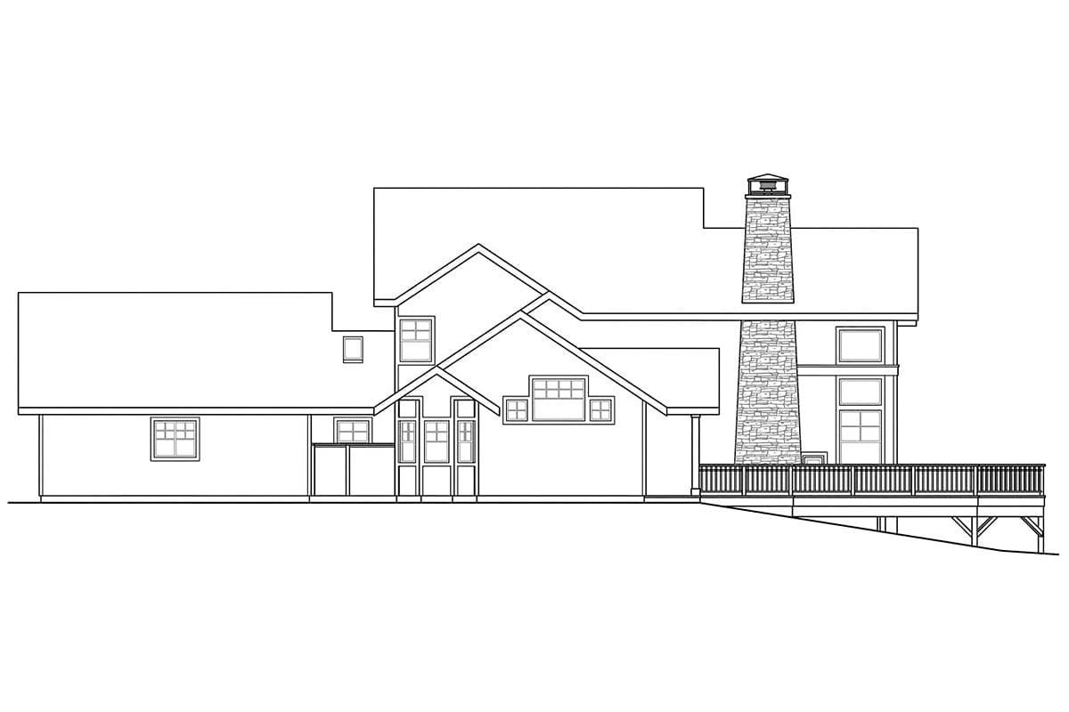 Bungalow, Craftsman Plan with 2727 Sq. Ft., 3 Bedrooms, 3 Bathrooms, 2 Car Garage Rear Elevation