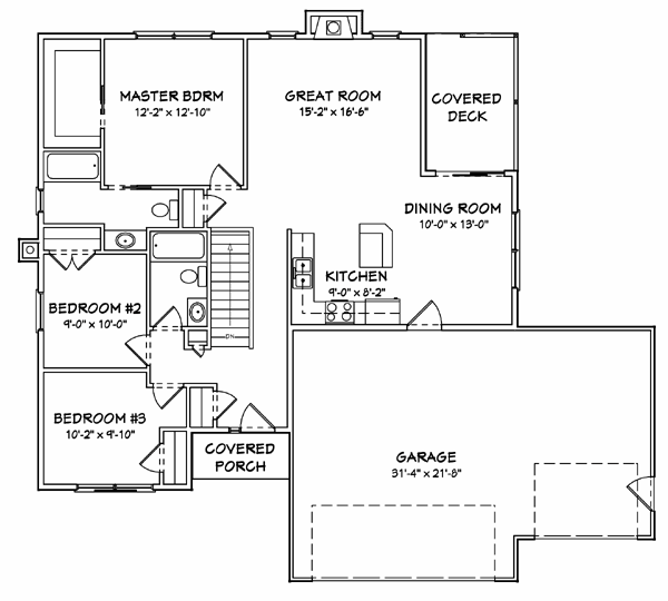 Plan 70115 | Traditional Style with 3 Bed, 2 Bath, 3 Car Garage