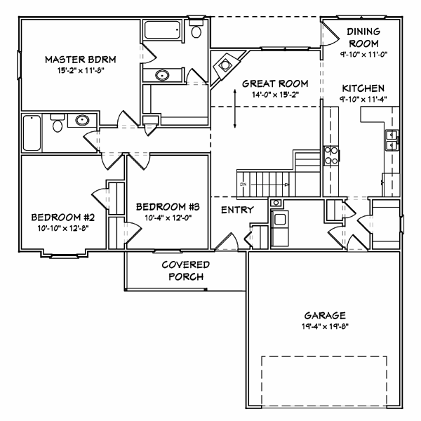 Plan 70166 | Traditional Style with 3 Bed, 2 Bath, 2 Car Garage