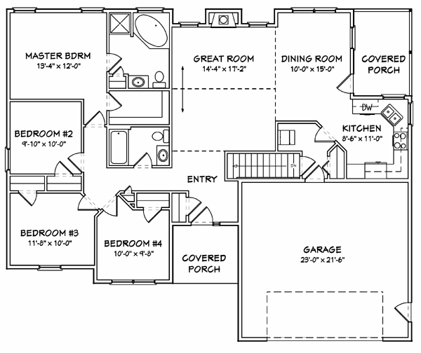 Plan 70181 | Traditional Style with 4 Bed, 2 Bath, 2 Car Garage