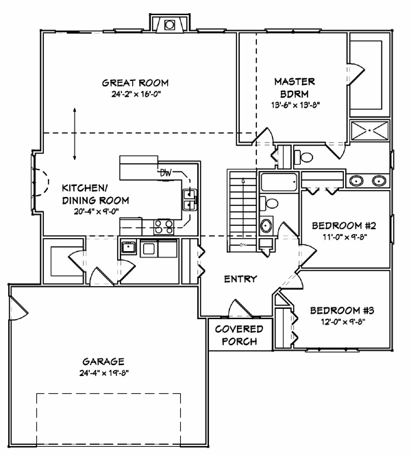 Plan 70198 | Traditional Style with 3 Bed, 2 Bath, 2 Car Garage