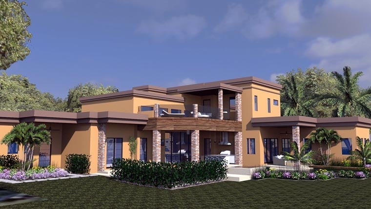 Contemporary, Modern Plan with 4278 Sq. Ft., 4 Bedrooms, 6 Bathrooms, 3 Car Garage Rear Elevation