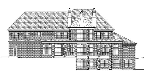 European, Greek Revival Plan with 4765 Sq. Ft., 5 Bedrooms, 3 Bathrooms, 3 Car Garage Rear Elevation