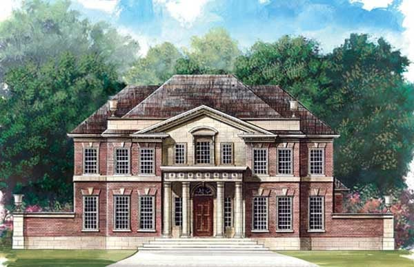 Colonial, Greek Revival Plan with 3272 Sq. Ft., 5 Bedrooms, 4 Bathrooms, 3 Car Garage Elevation