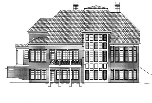Colonial, Greek Revival Plan with 3159 Sq. Ft., 4 Bedrooms, 4 Bathrooms, 3 Car Garage Rear Elevation