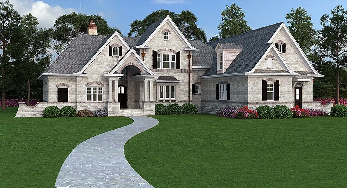 European, French Country, New American Style, Traditional Plan with 1999 Sq. Ft., 3 Bedrooms, 2 Bathrooms, 2 Car Garage Elevation