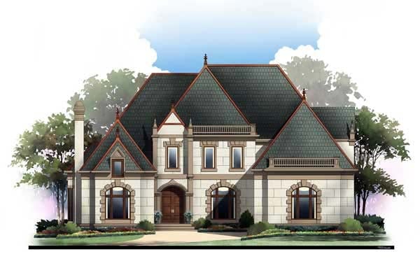 European, Greek Revival Plan with 3143 Sq. Ft., 4 Bedrooms, 3 Bathrooms, 3 Car Garage Elevation