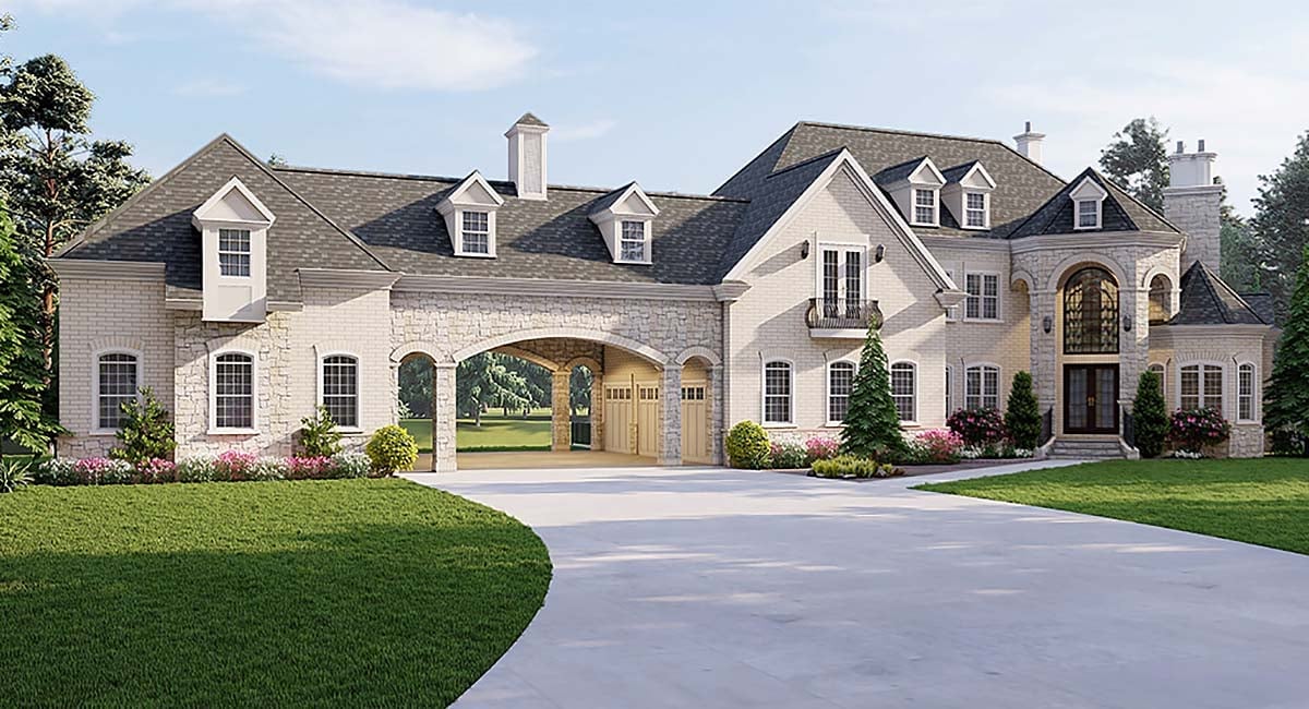 European, French Country Plan with 3302 Sq. Ft., 4 Bedrooms, 4 Bathrooms, 5 Car Garage Elevation