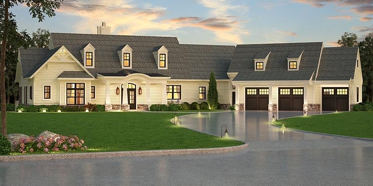 Southern, Traditional Plan with 2830 Sq. Ft., 3 Bedrooms, 3 Bathrooms, 3 Car Garage Elevation