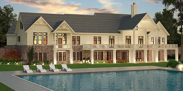 Southern, Traditional Plan with 2830 Sq. Ft., 3 Bedrooms, 3 Bathrooms, 3 Car Garage Rear Elevation