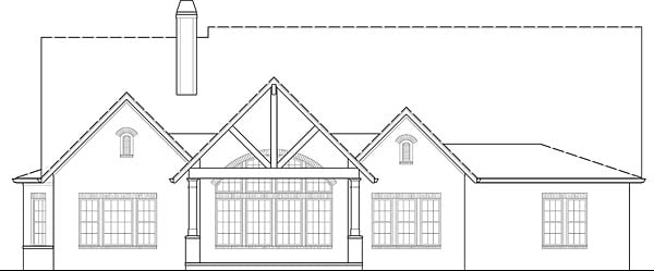 European, Traditional Plan with 2956 Sq. Ft., 4 Bedrooms, 4 Bathrooms, 3 Car Garage Rear Elevation