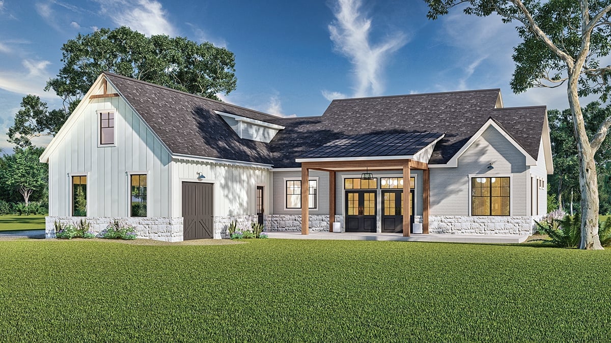 Country, Farmhouse, New American Style Plan with 2473 Sq. Ft., 3 Bedrooms, 3 Bathrooms, 3 Car Garage Rear Elevation