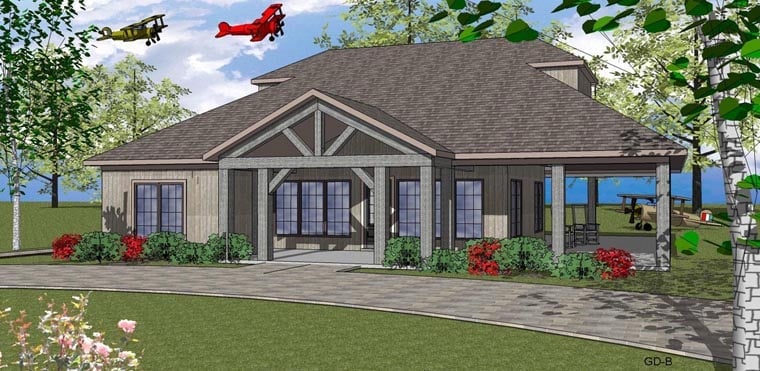 Coastal, Southern Plan with 1385 Sq. Ft., 2 Bedrooms, 2 Bathrooms Elevation