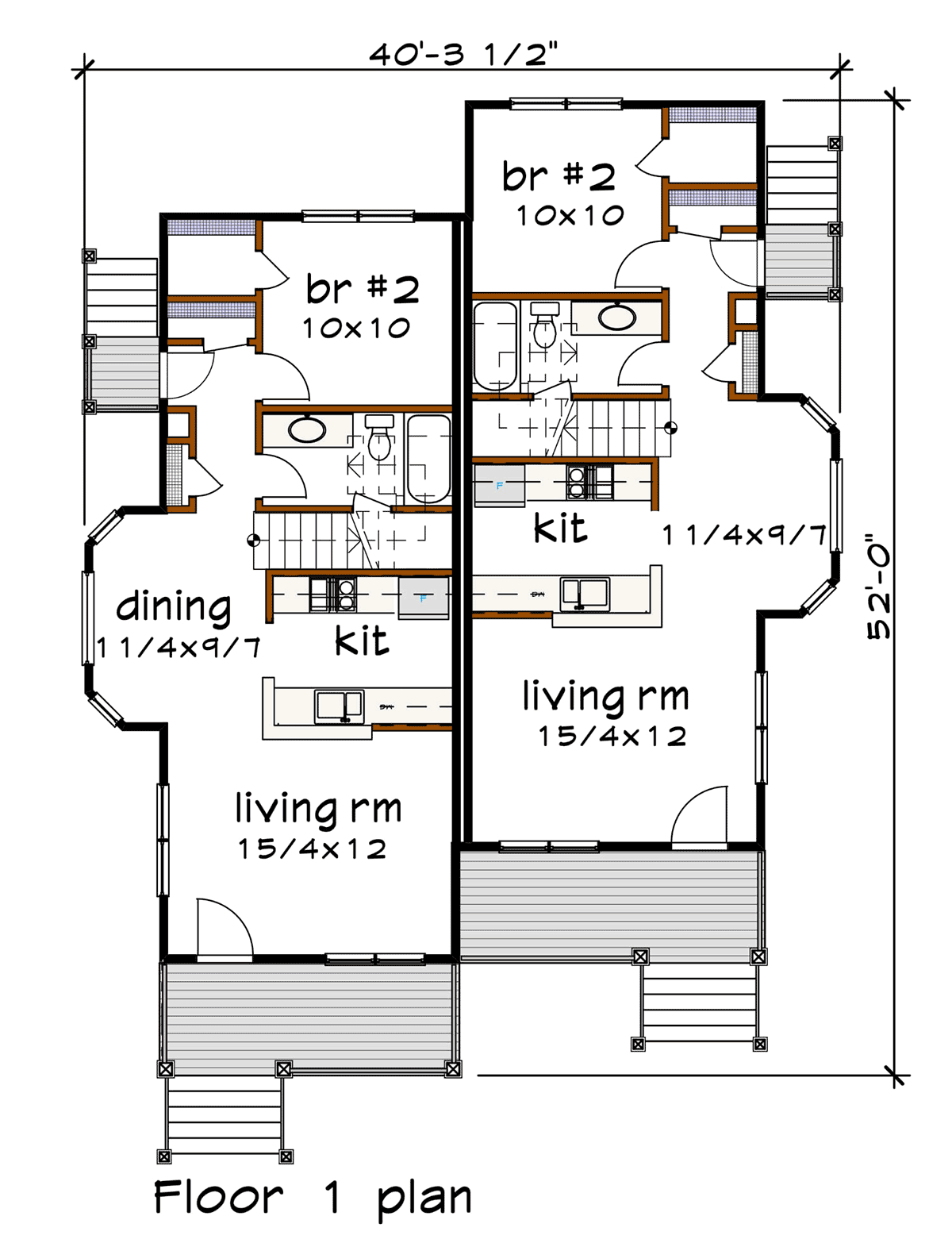 Bungalow Multi-Family Plan 72778 with 6 Bed, 4 Bath Level One