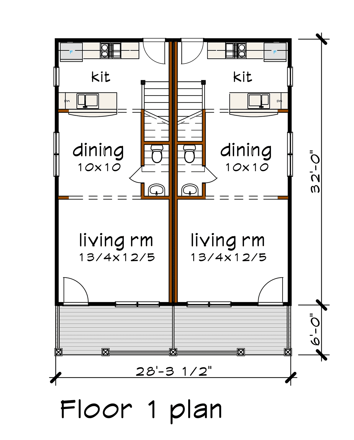 Multi-Family Plan 72793 with 4 Bed, 4 Bath Level One